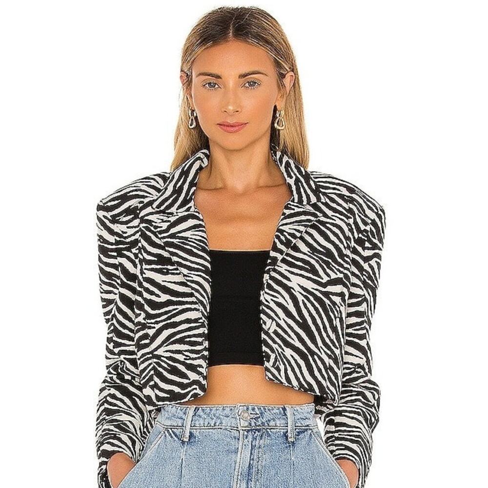 For Love & Lemons Women's Zebra Print Cropped Blazer Josie Jacket Size S